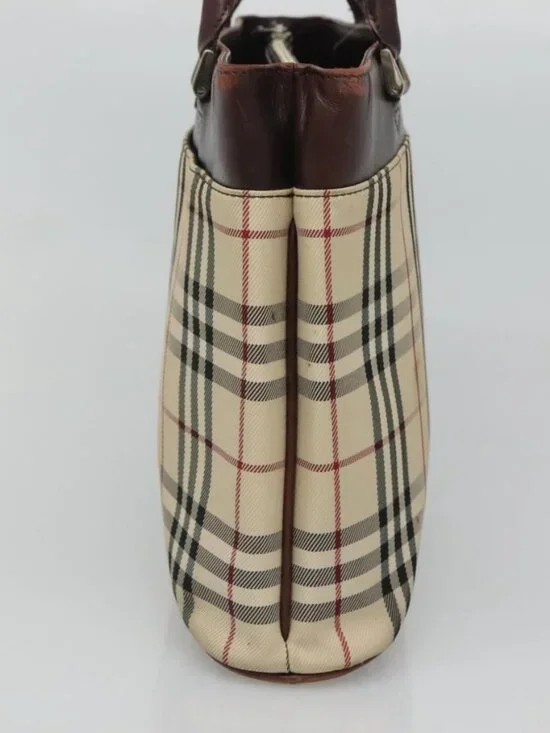 BURBERRY Nova Check Hand Bag Nylon Beige Silver Auth 120399 - Picture 5 of 16